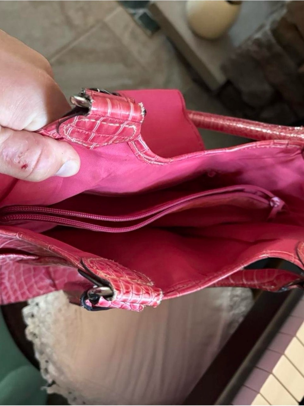 Red Croc-Embossed Shoulder Tote - Women Bags - Picture 4 of 4